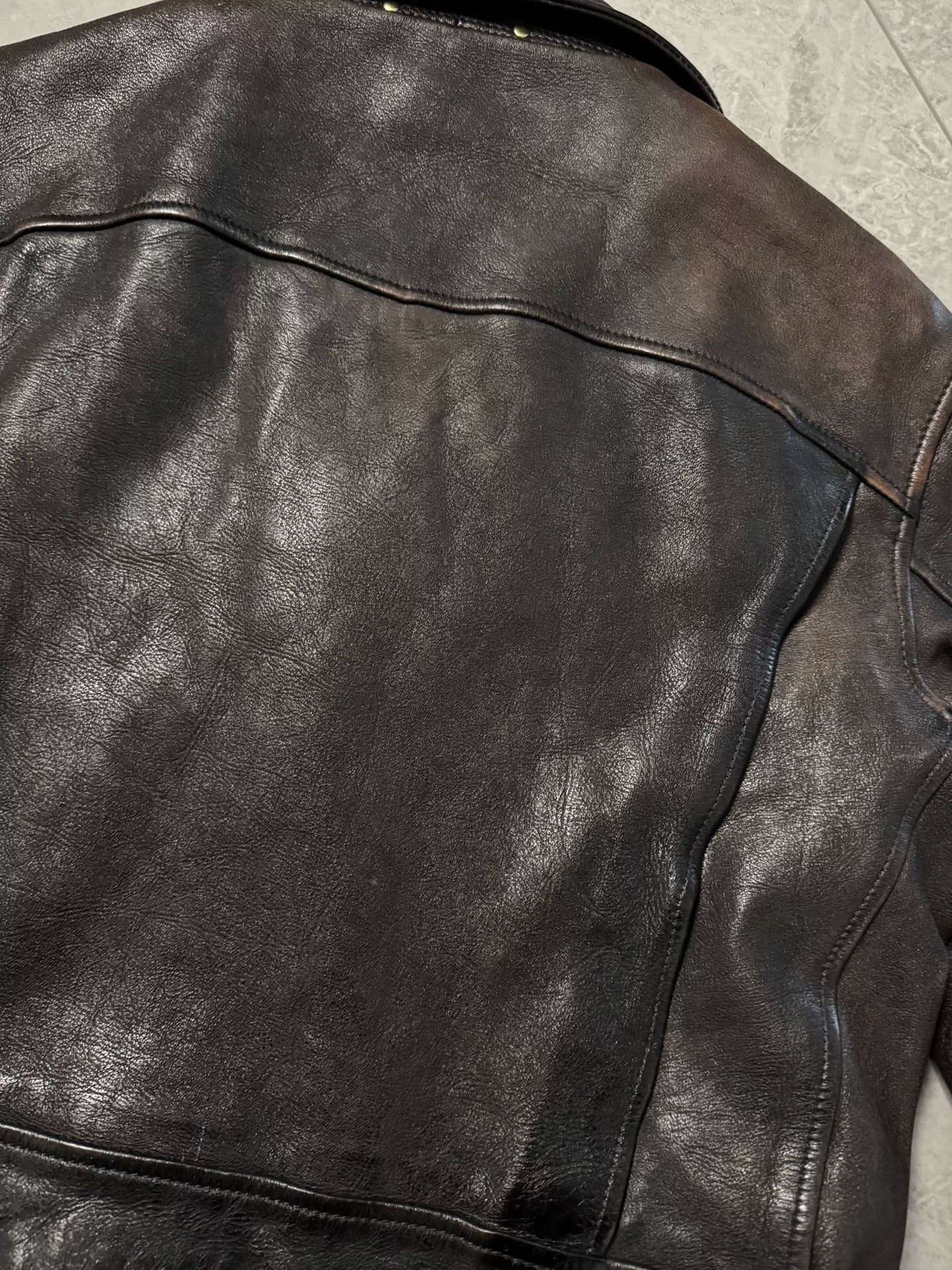 vintage brown leather biker jacket for winter