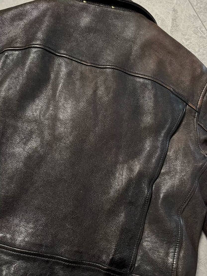 vintage brown leather biker jacket for winter