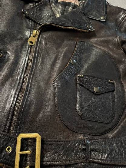 vintage brown leather biker jacket for winter