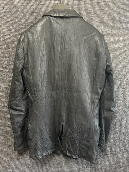 avant-garde crumpled leather suit jacket