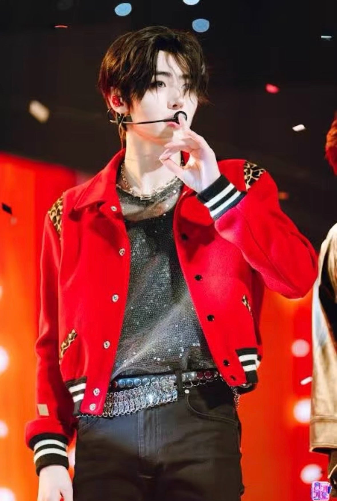 Saint Laurent Red Leopard Wool Varsity Jacket