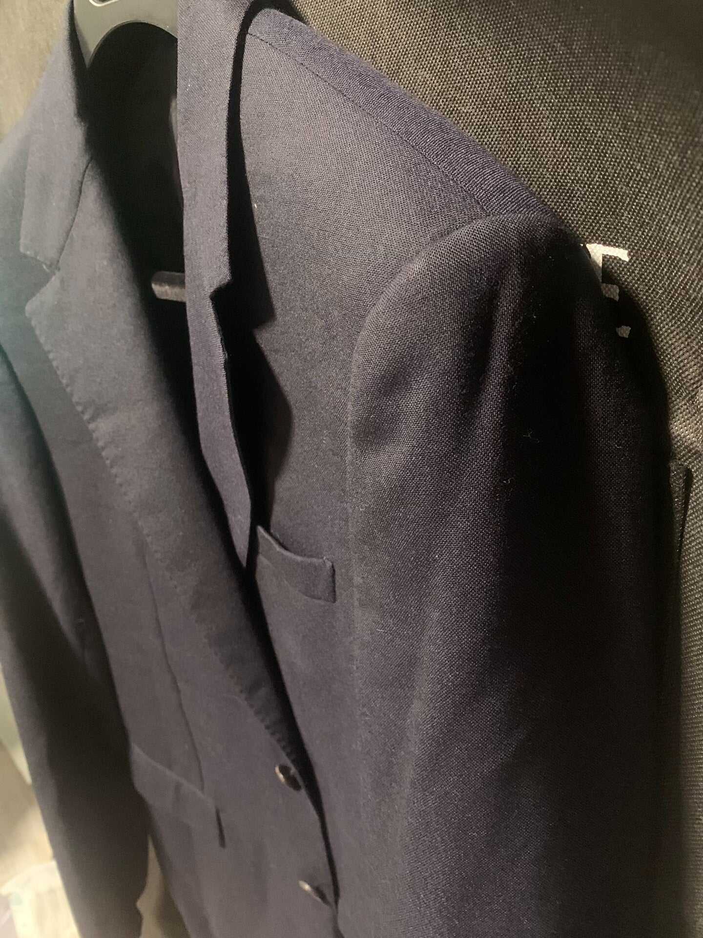 elegant dark blue wool suit jacket