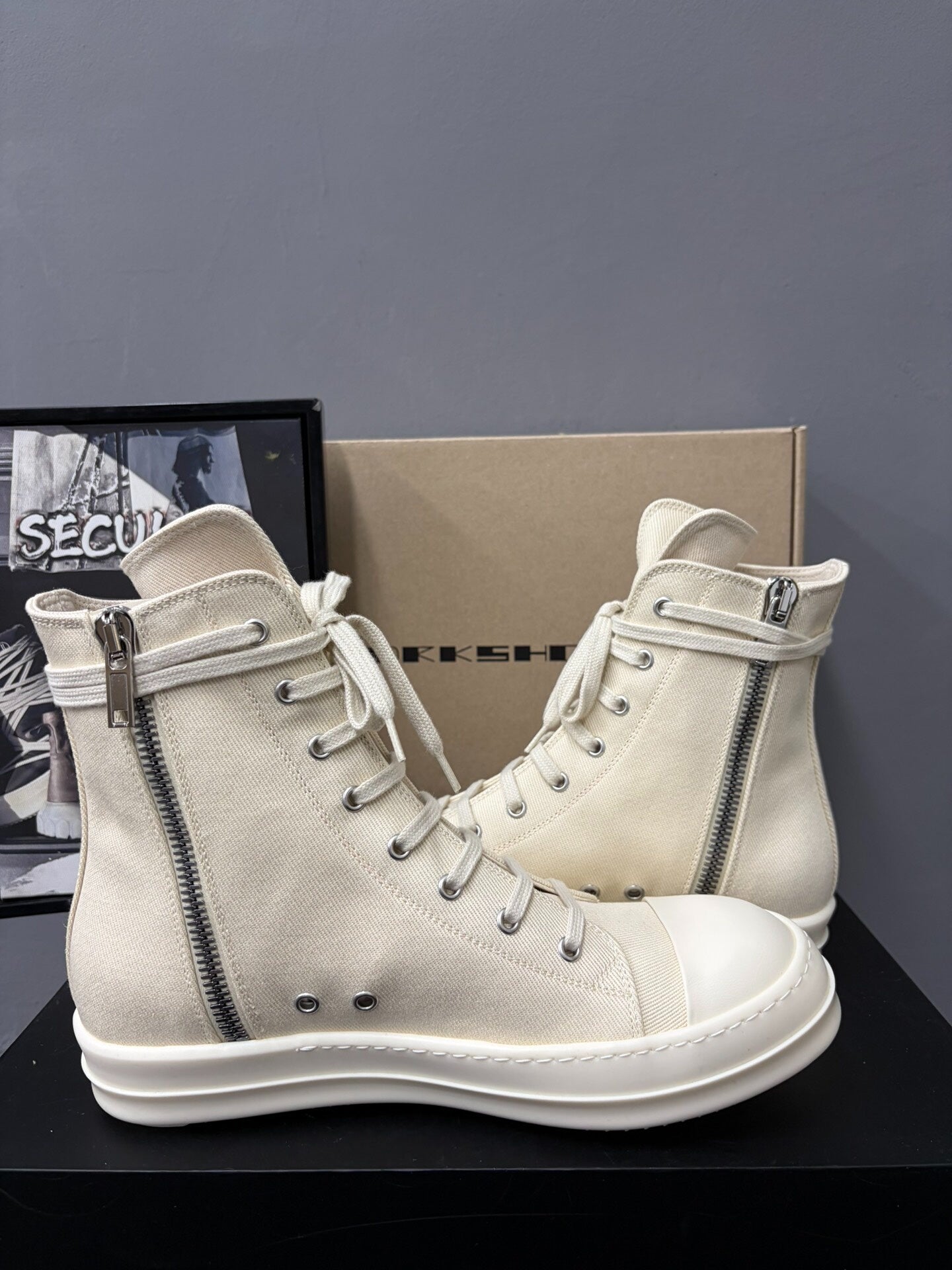 RickOwens Drkshdw White High-Top Canvas