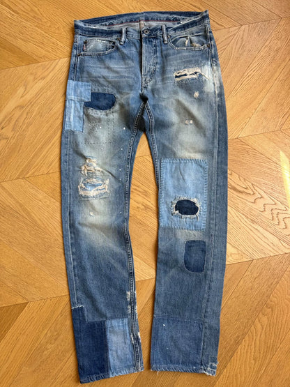 Vintage Wash Patchwork Denim Jeans