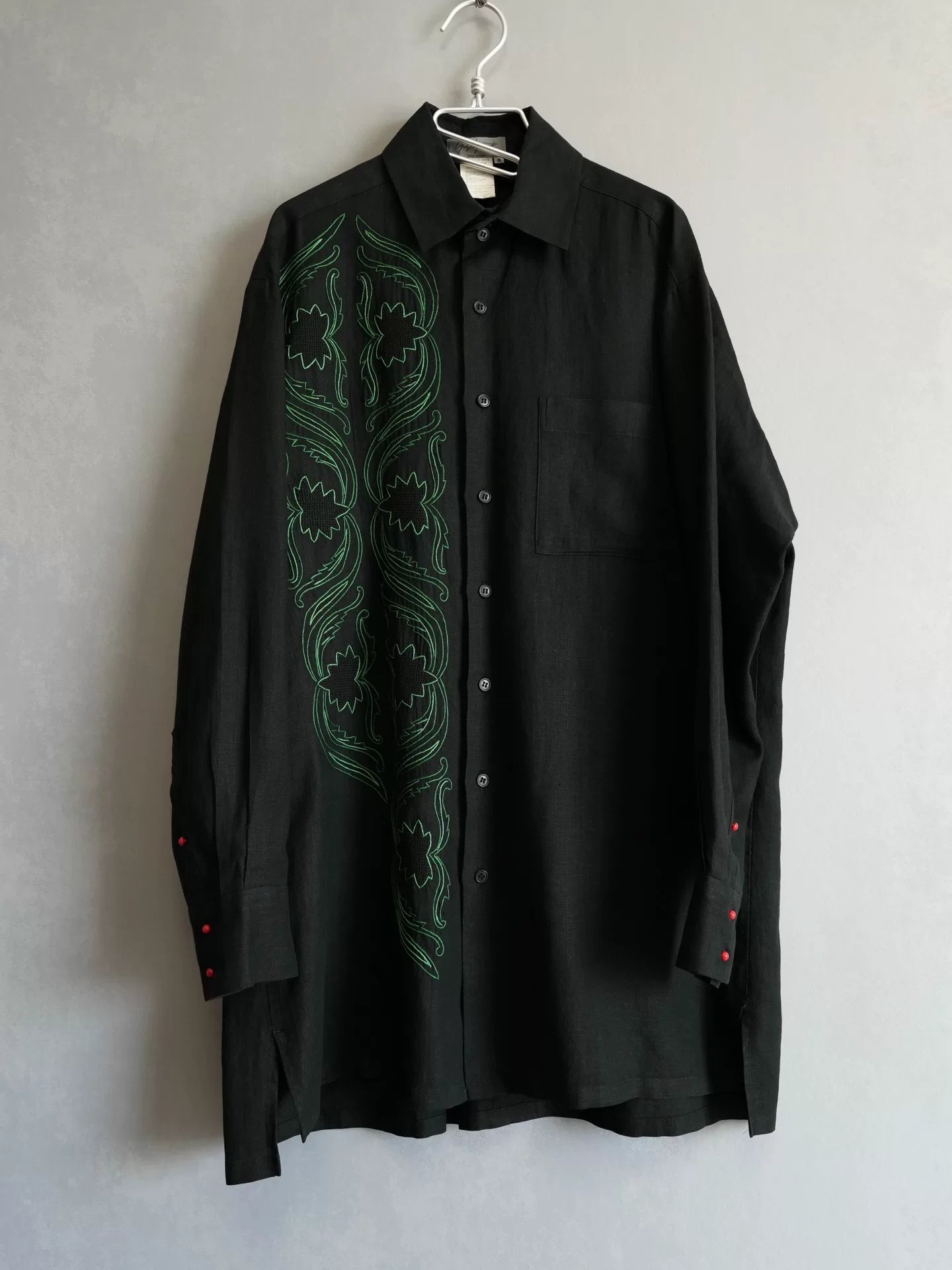 embroidered black long sleeve shirt