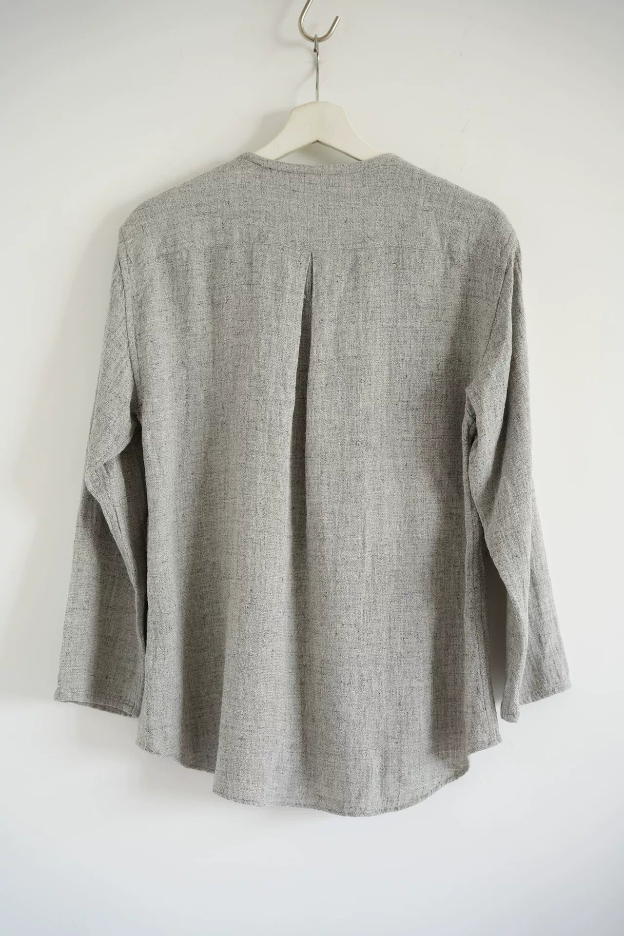 gray linen button-up shirt by Yuta Matsuoka