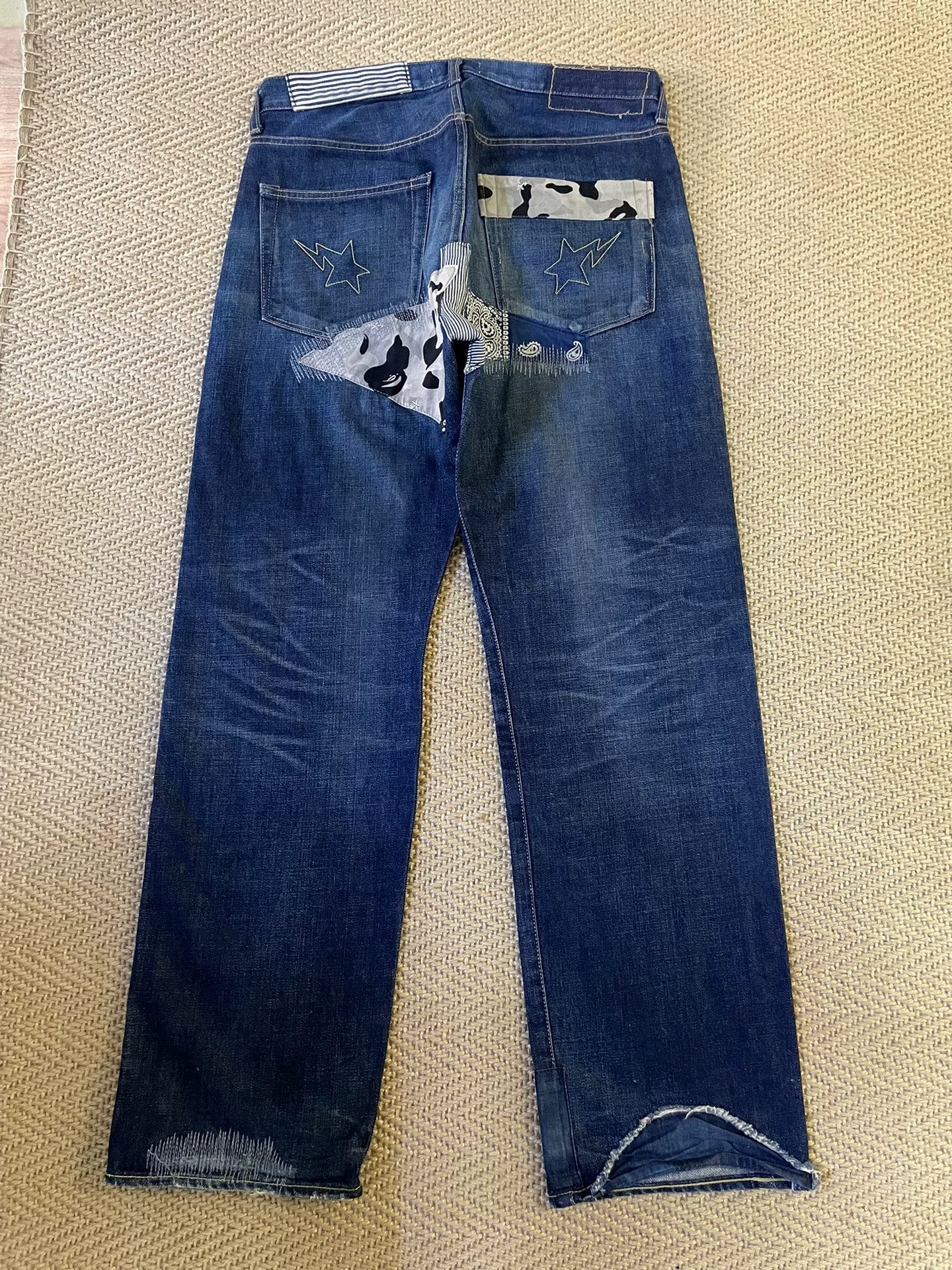 bape type2 damage denim pants with patches