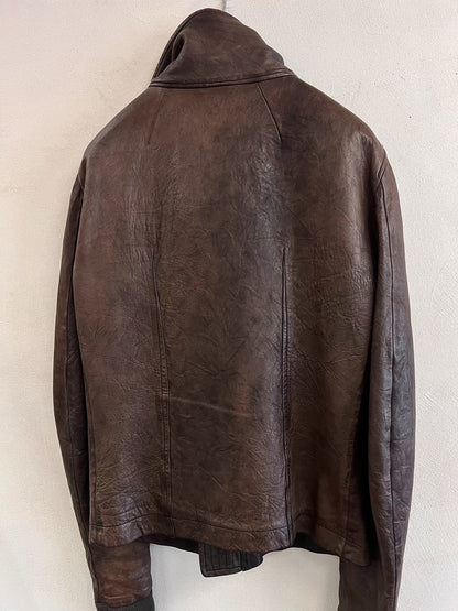 Rick Owens High Neck Leather Jacket