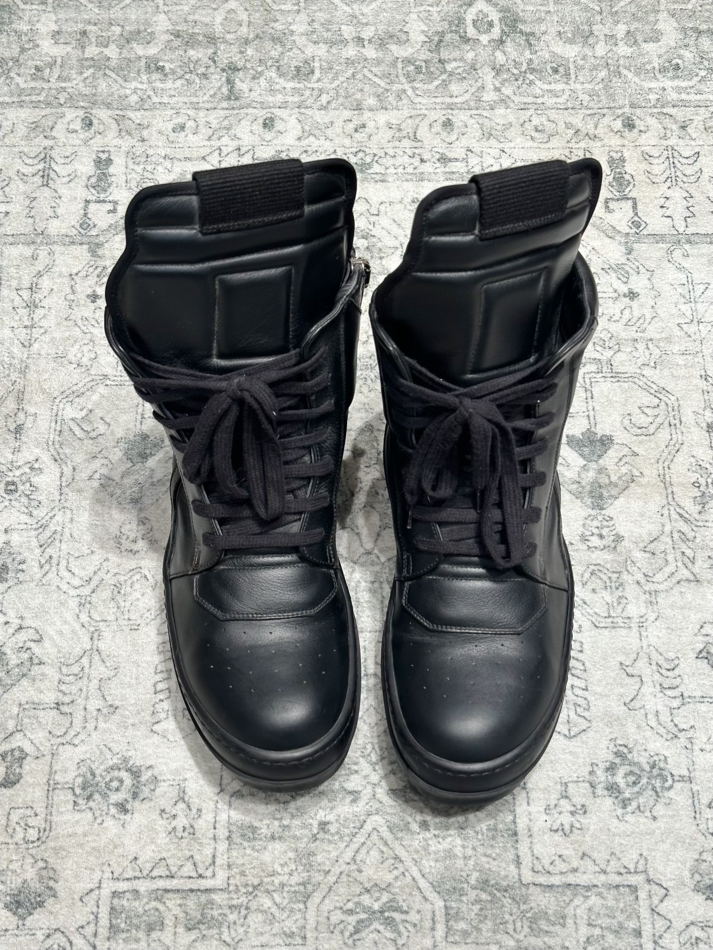 Rick Owens Inverted Triangle Black Leather Boots