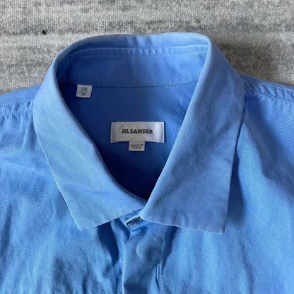 blue short sleeve utility shirt