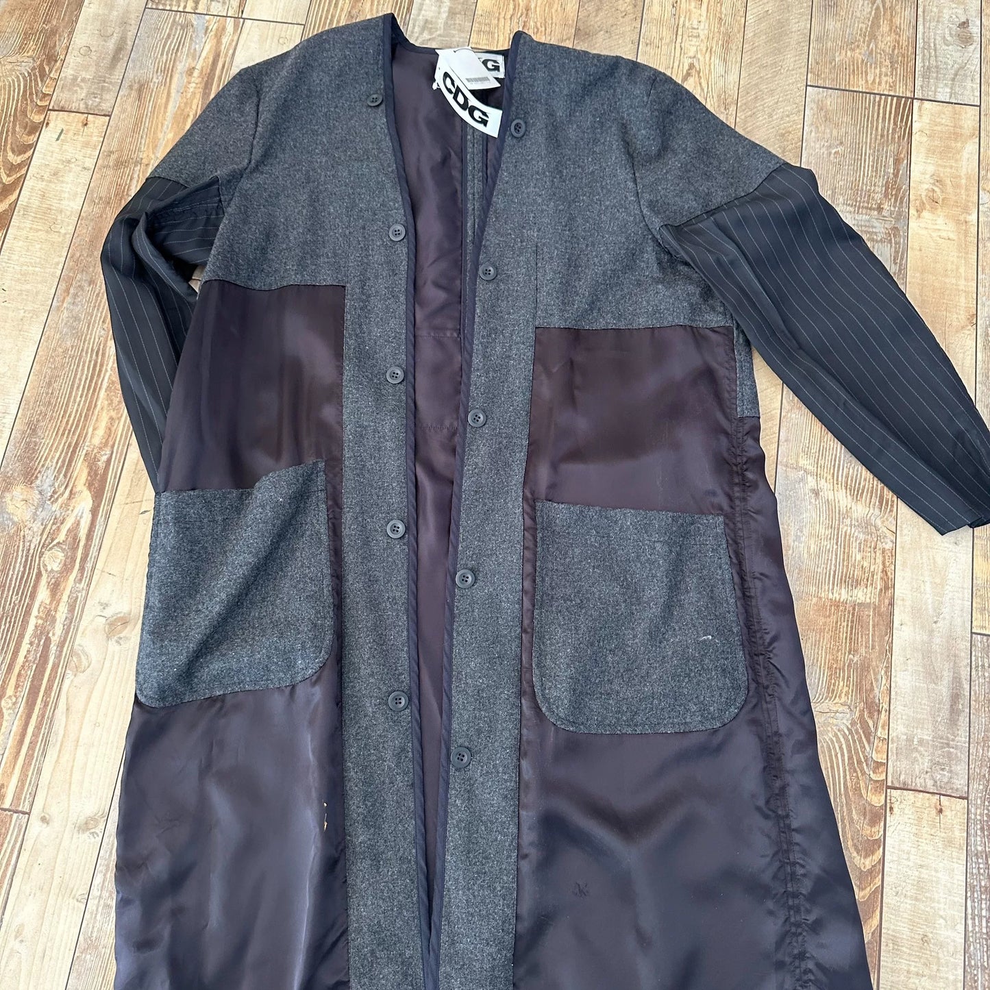 CDG Collarless Printed Tailcoat Trench