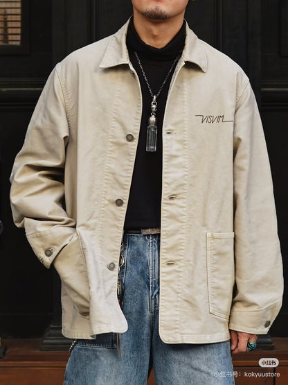 visvim coverall in beige corduroy jacket