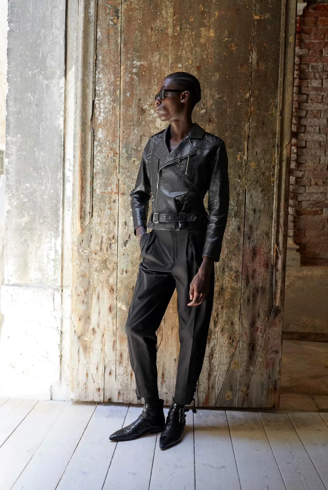 saint laurent studded black leather jacket