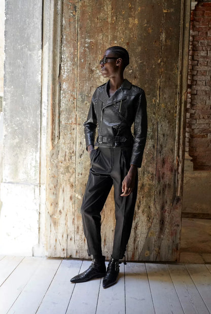 saint laurent studded black leather jacket