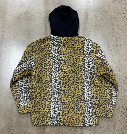 supreme leopard fleece zip up hooded jacket