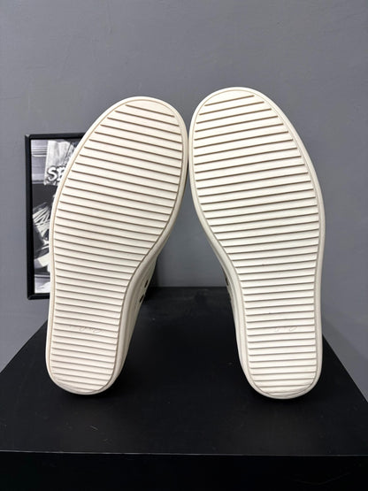 Rick Owens Milk White Low-Top Leather Sneakers
