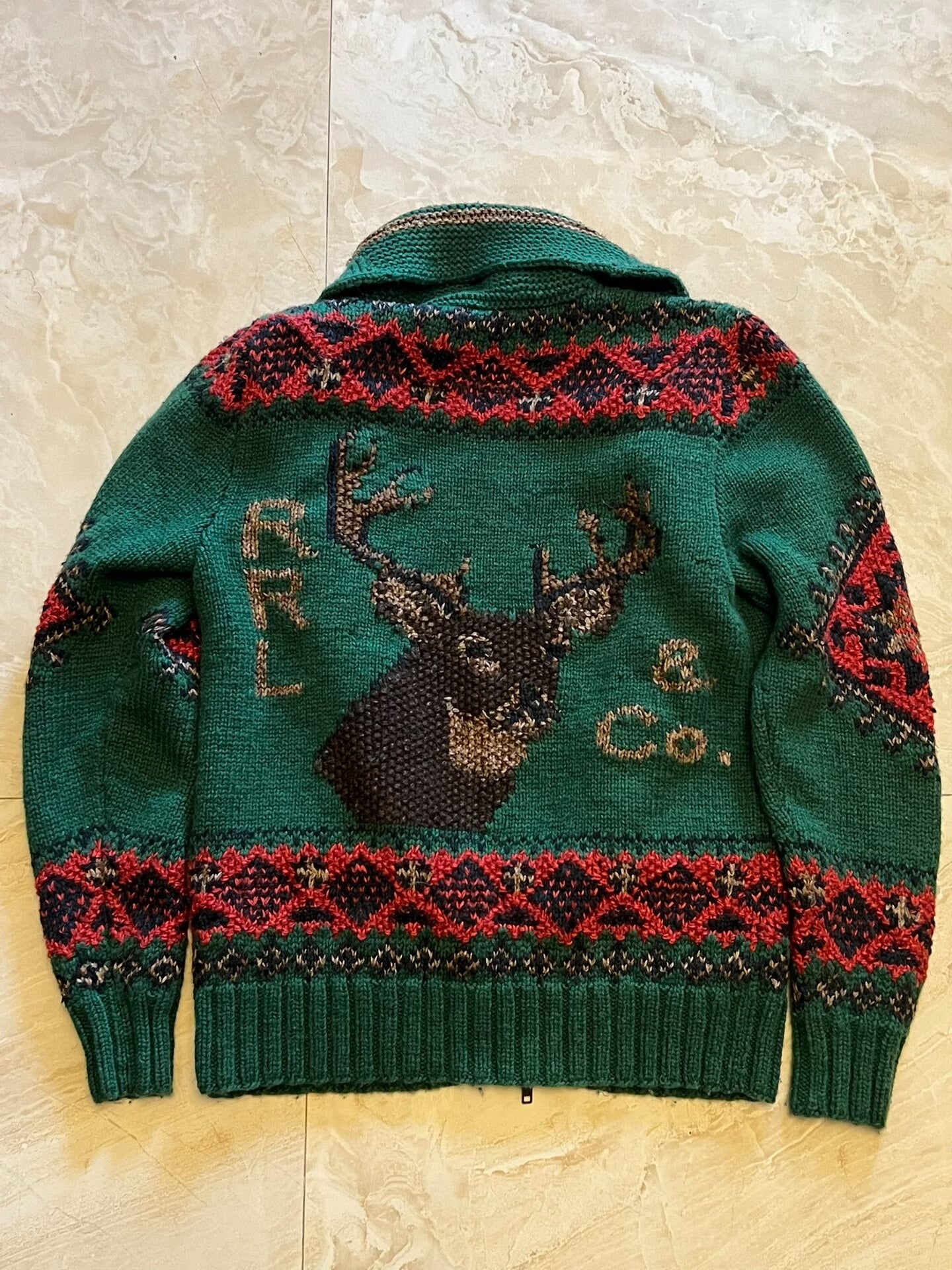 RRL Hand Knit Christmas Reindeer Cardigan