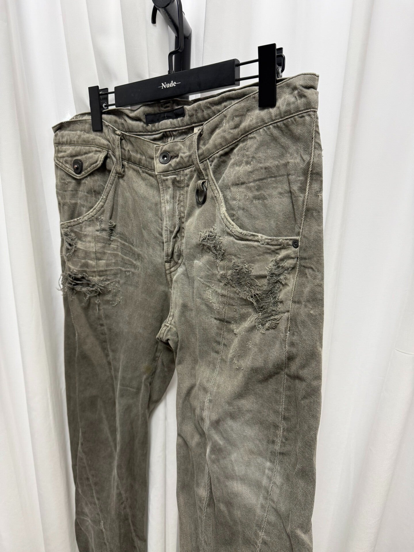 Gray Slim Pants with Distressed Detailing