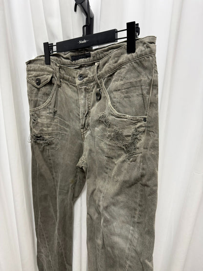Gray Slim Pants with Distressed Detailing