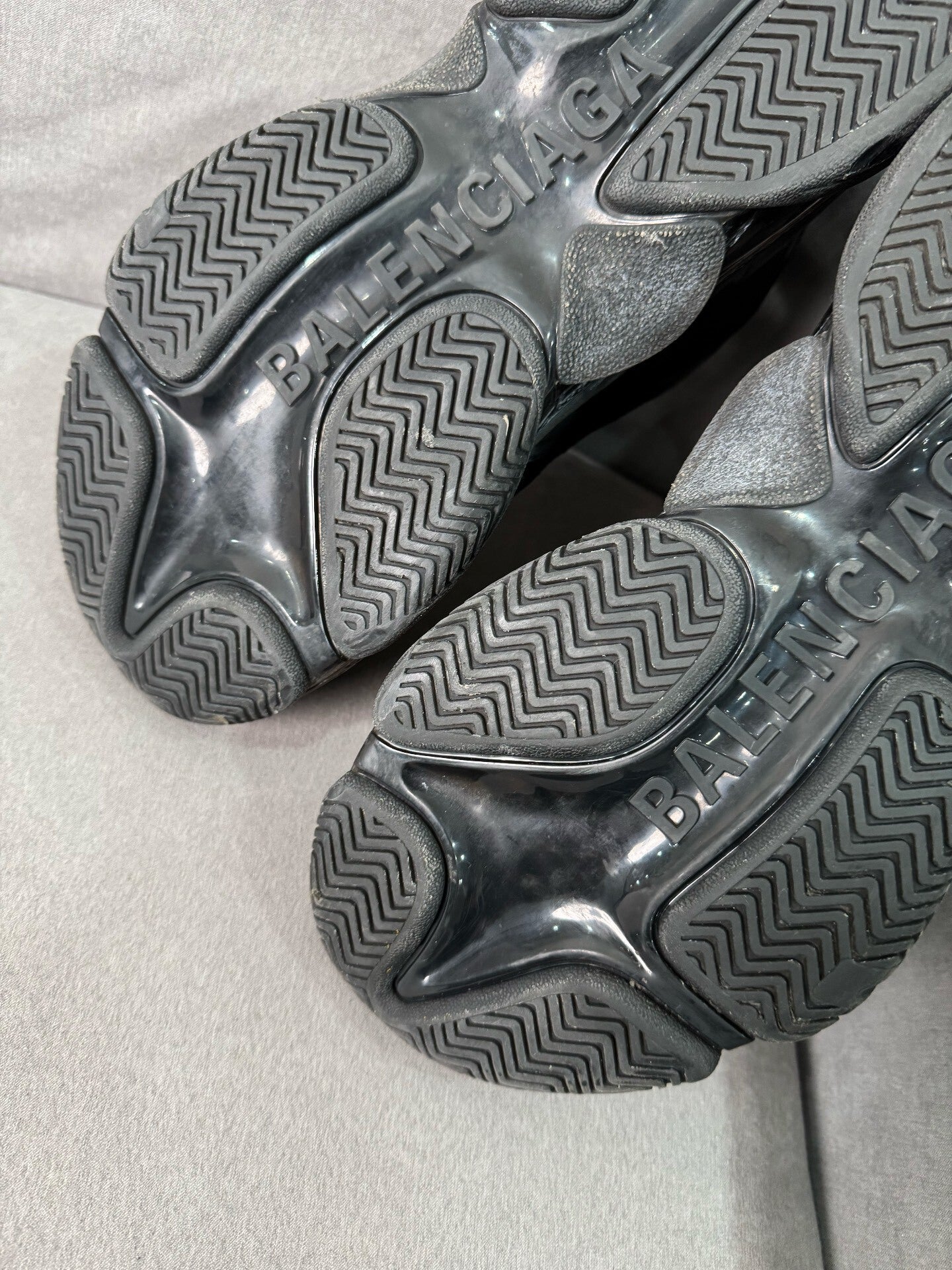 balenciaga triple s distressed black sneakers