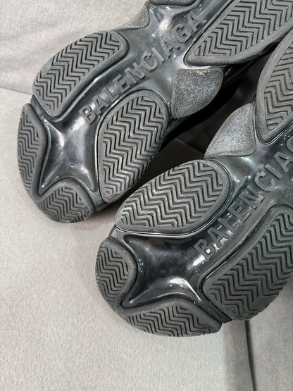 balenciaga triple s distressed black sneakers