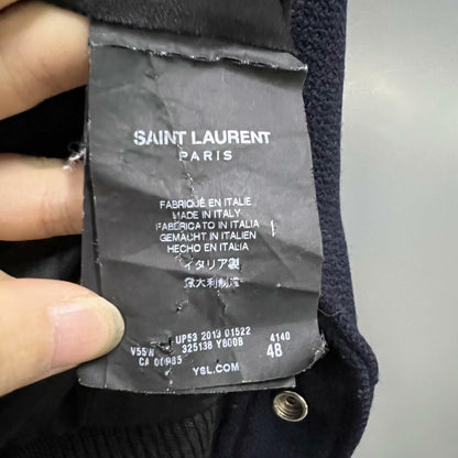 Saint Laurent Dark Blue Leather Sleeve Jacket