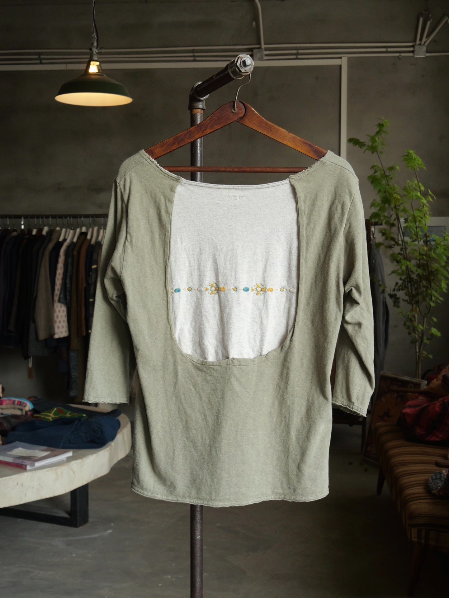 Kapital 3/4 Sleeve Colorblock Totem Embroidery Top