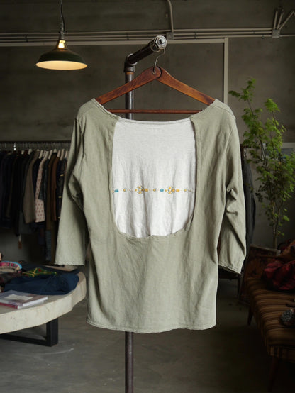 Kapital 3/4 Sleeve Colorblock Totem Embroidery Top