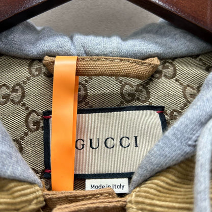 gucci hooded denim jacket with corduroy details