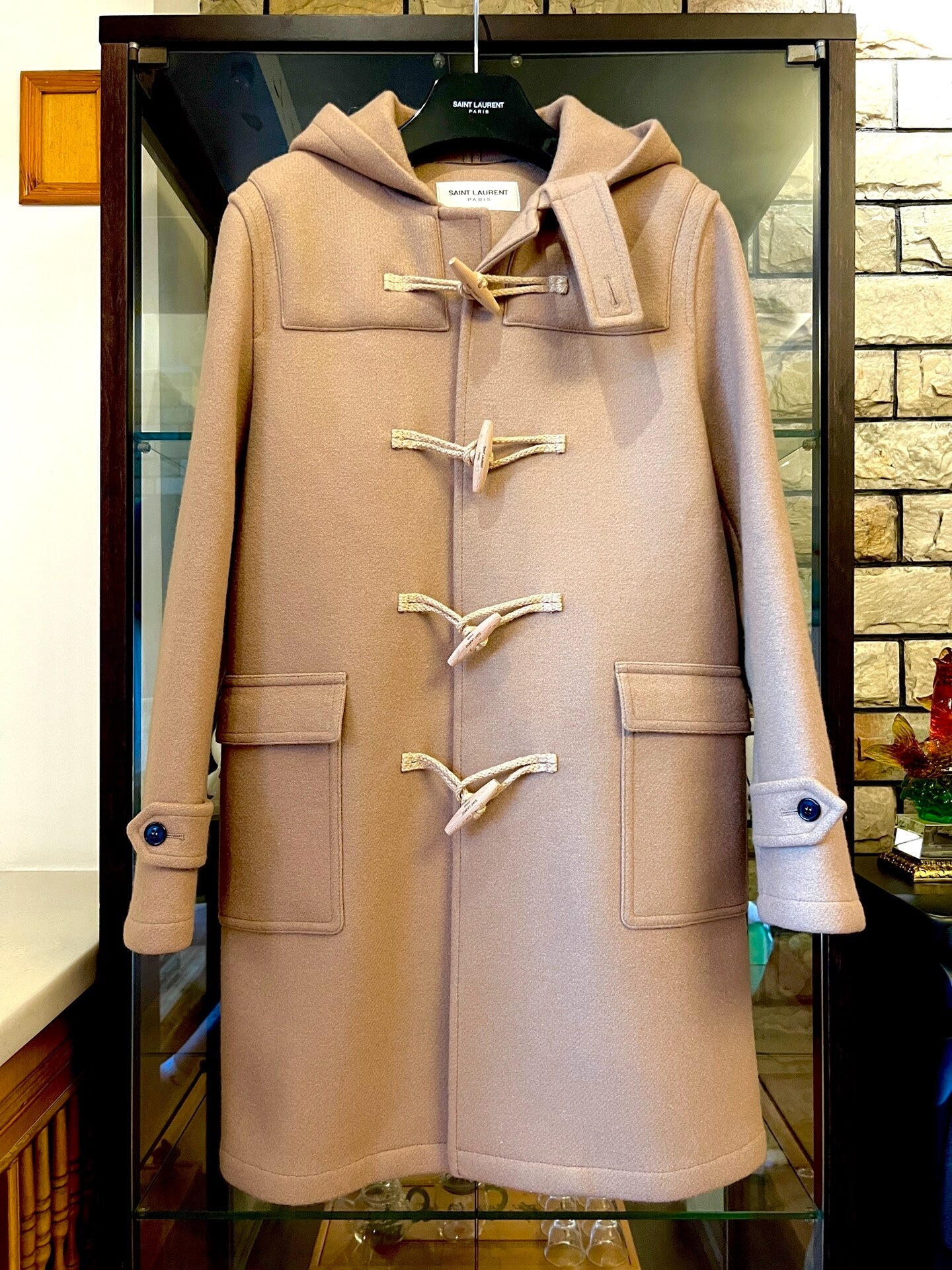 saint laurent wool hooded duffle coat