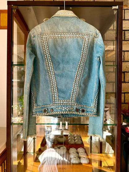 saint laurent light blue studded denim jacket