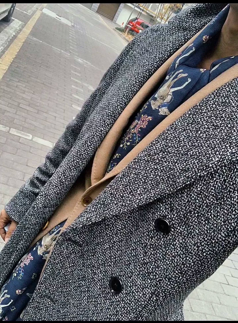 luxury black and white polo coat