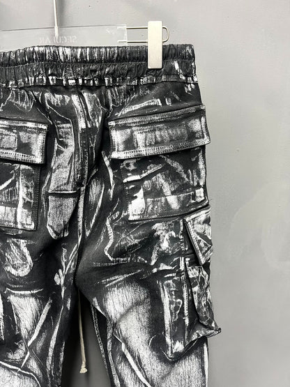 Rick Owens Painted Black White Cargo Pants