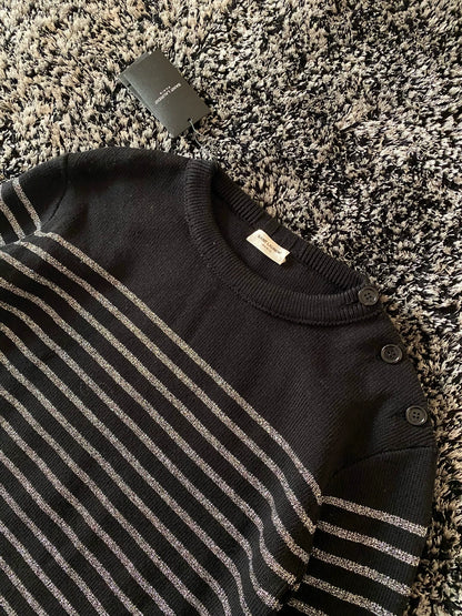 Saint Laurent Men's Silver Stripe Wool Sweater