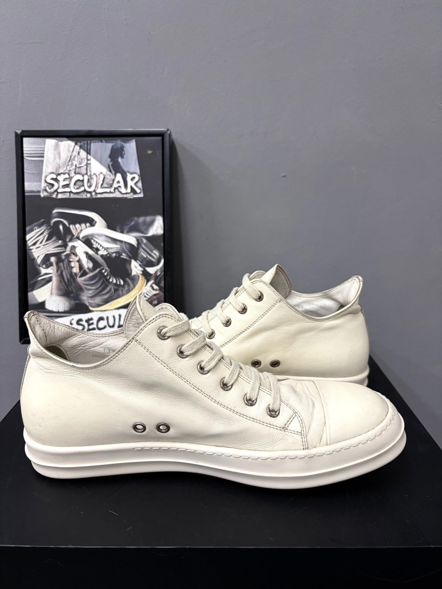 Rick Owens Milk White Low-Top Leather Sneakers
