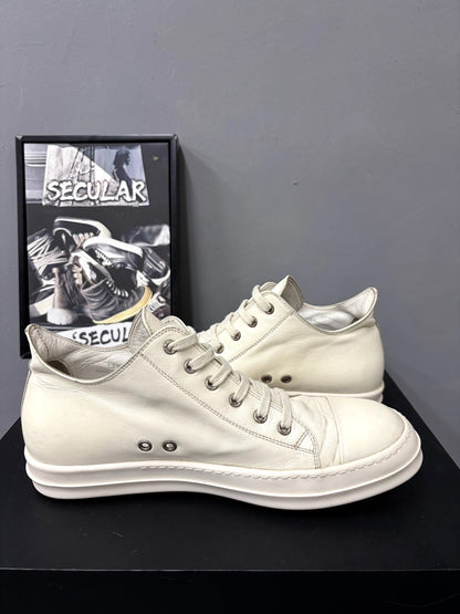 Rick Owens Milk White Low-Top Leather Sneakers
