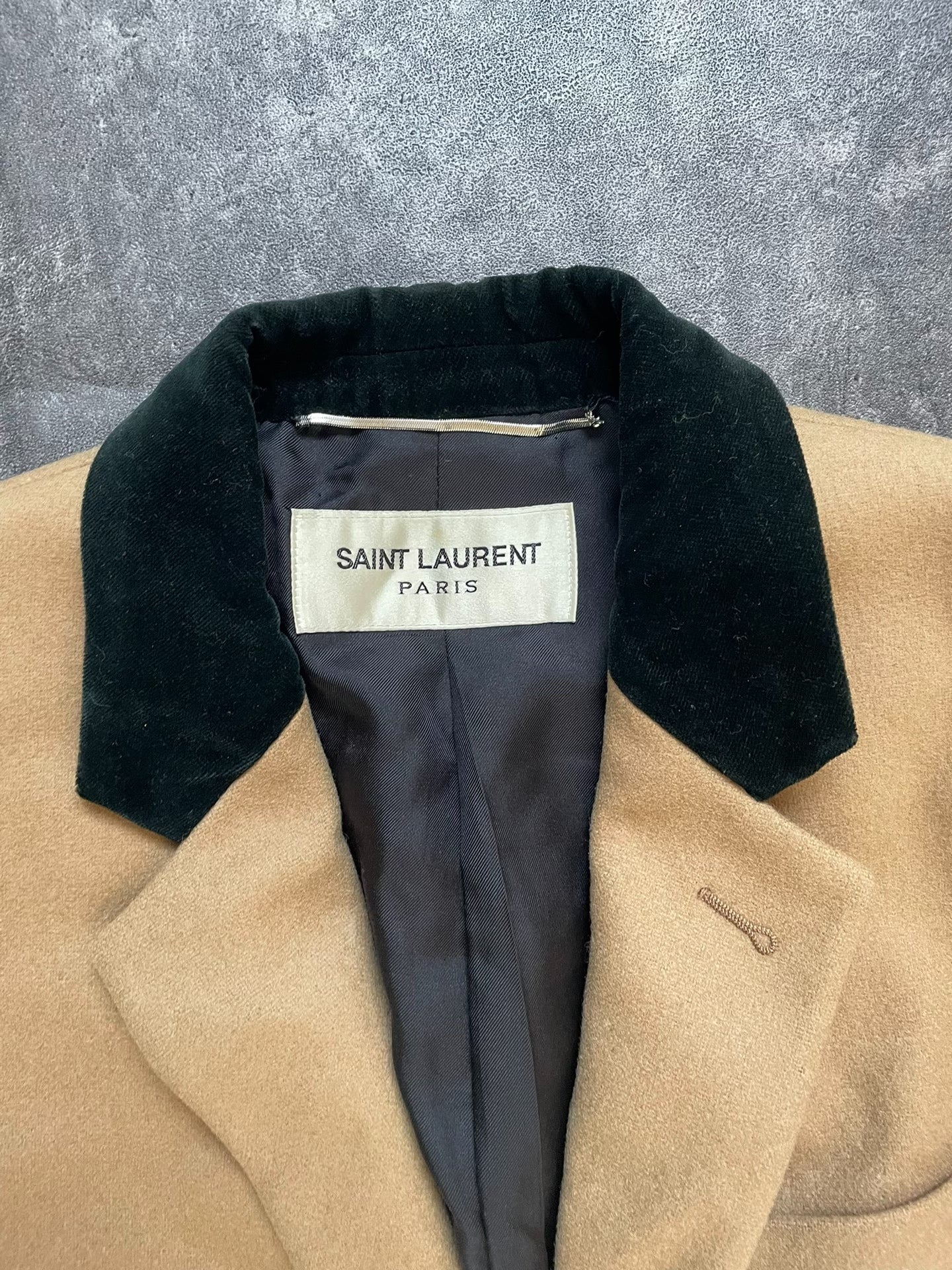 Saint Laurent Beige Coat w/ Black Collar