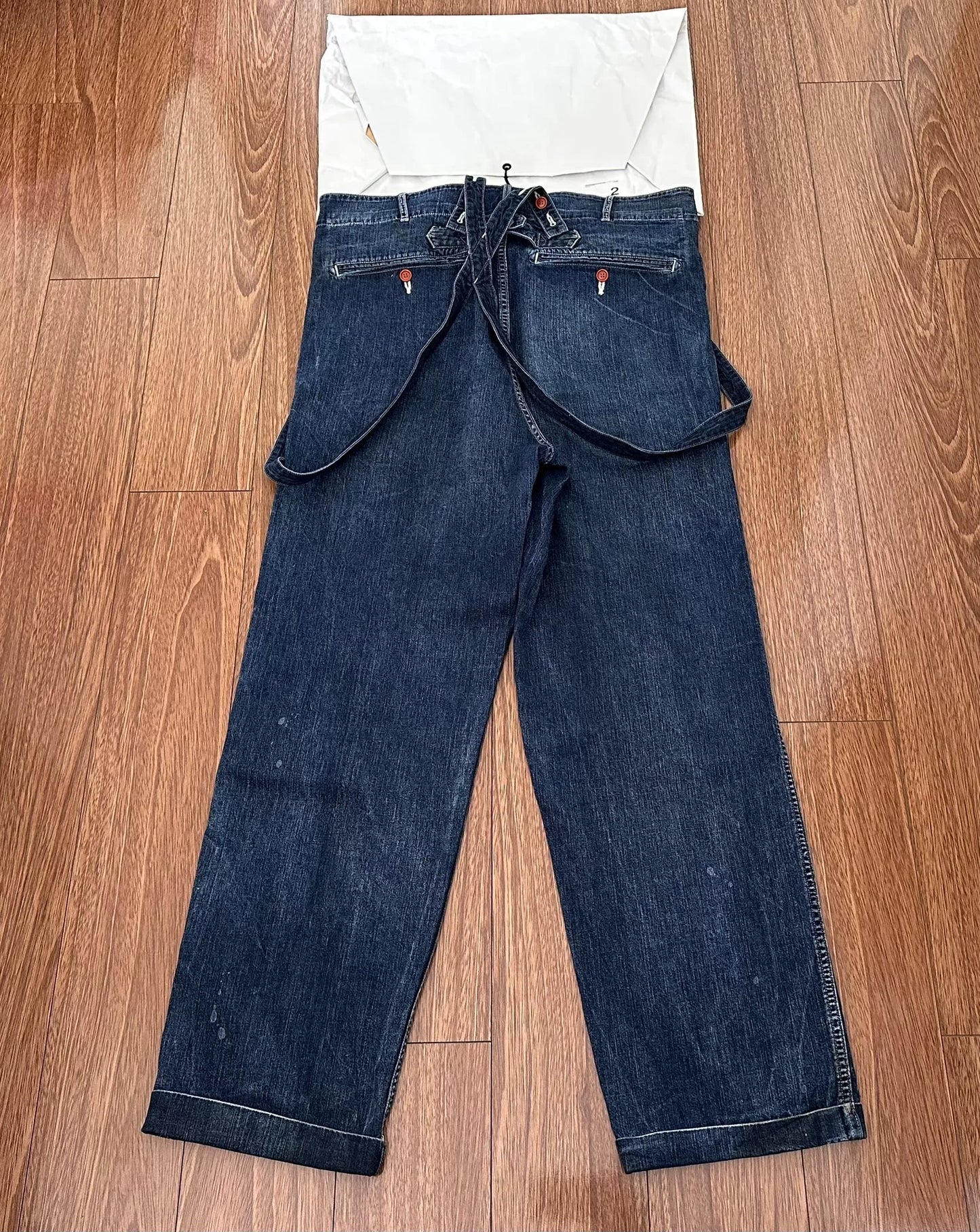 visvim ss camus braces pants in dry denim