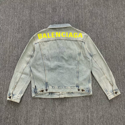 balenciaga logo washed denim jacket