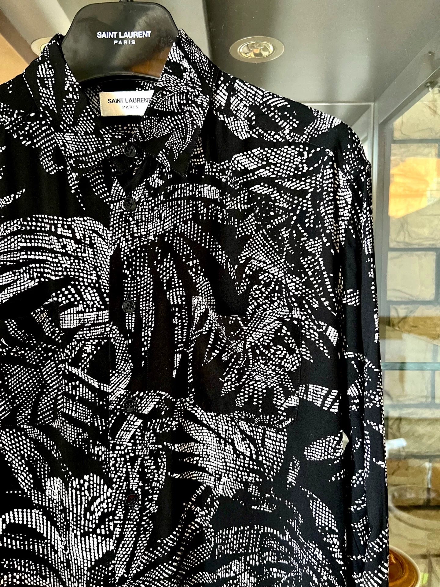 saint laurent black silk shirt with design