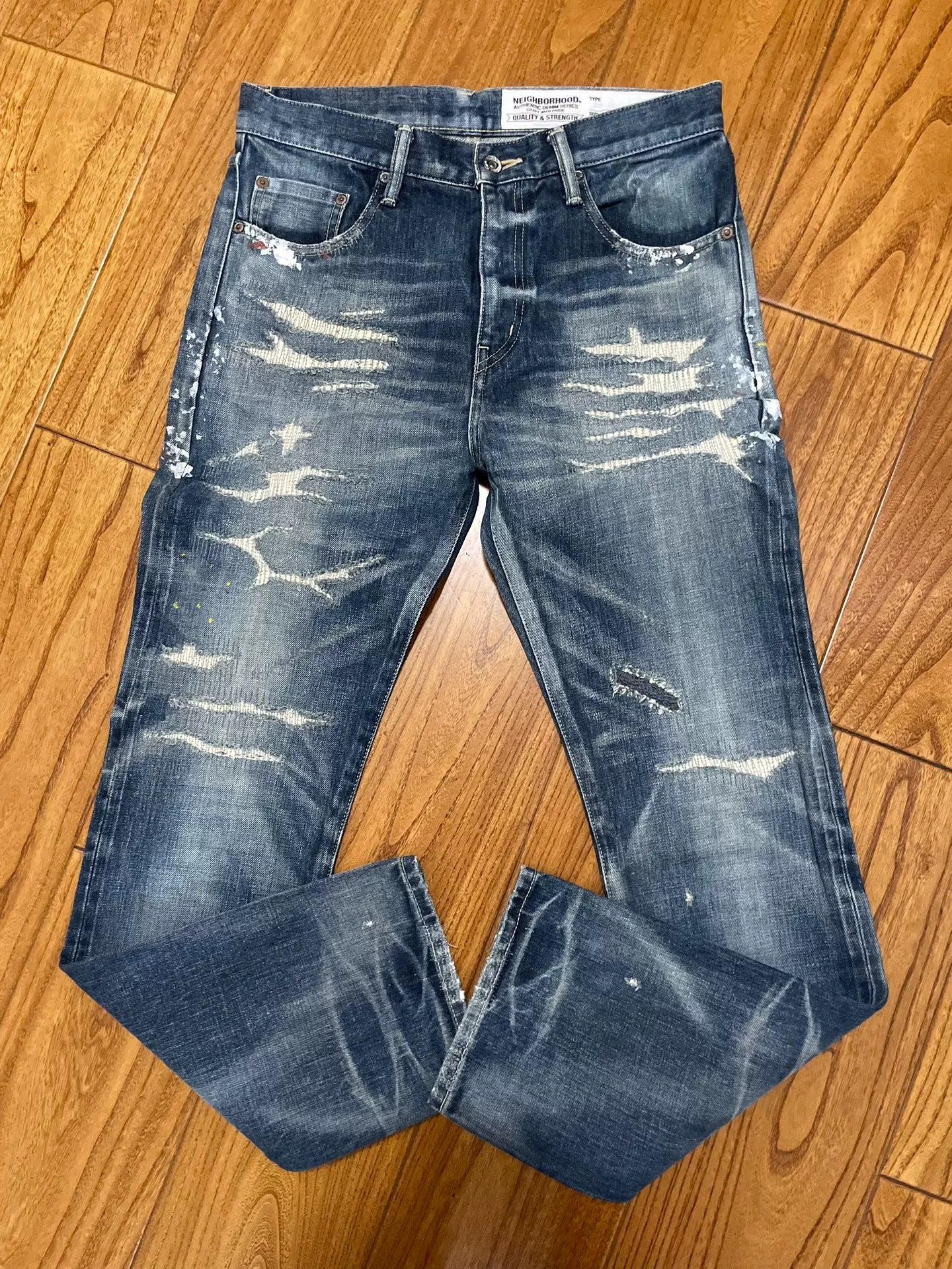 distressed vintage wash denim pants