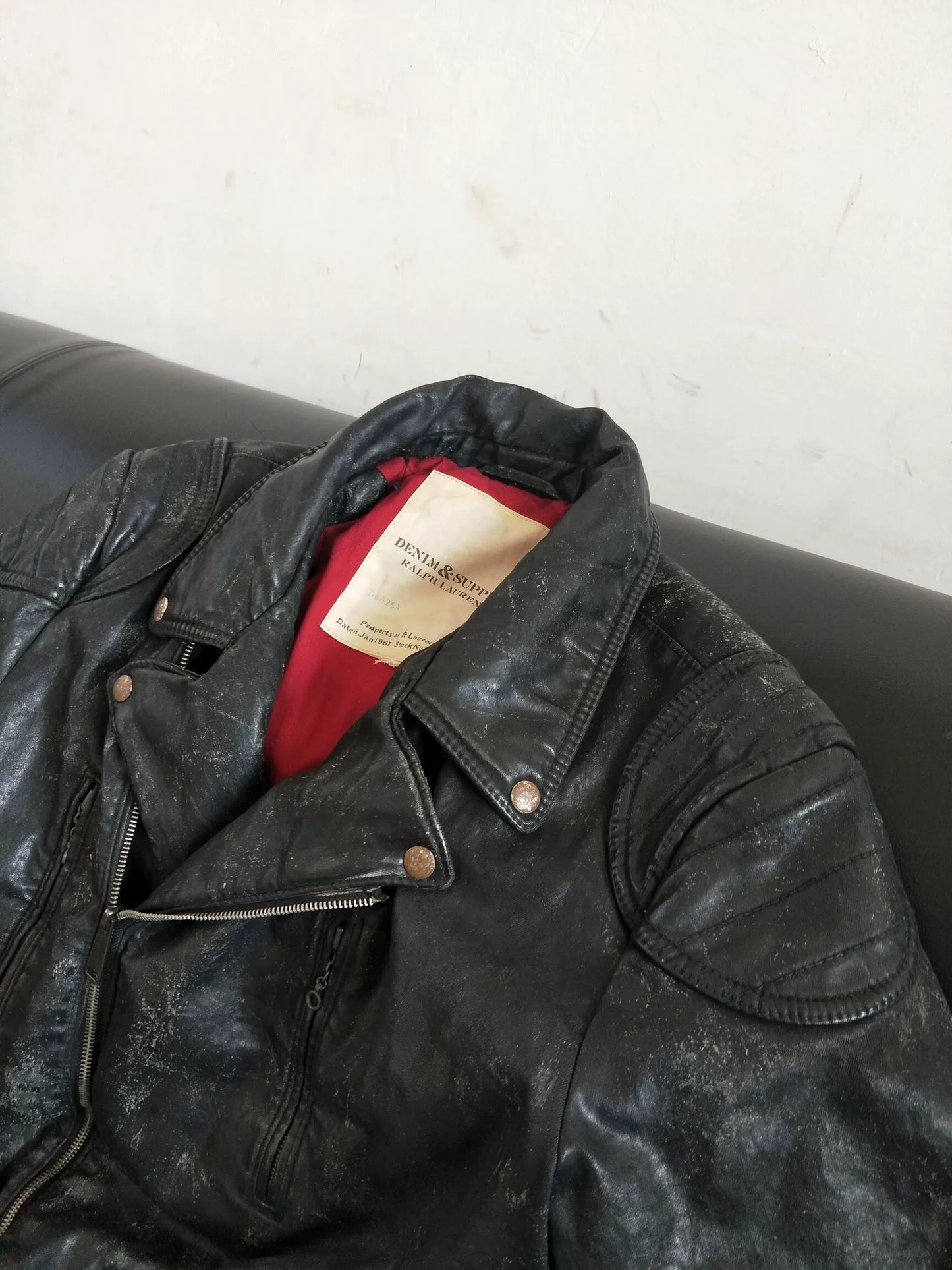 Ralph Lauren Distressed Waxed Canvas Biker Jacket