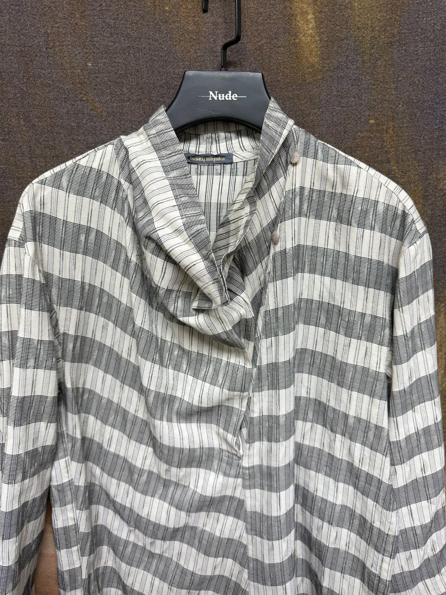 issey miyake striped linen collar shirt