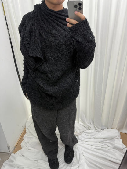 unique yohji yamamoto knitwear with high collar