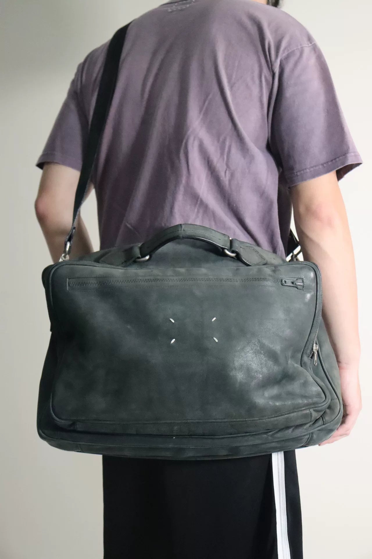 maison margiela black leather messenger bag