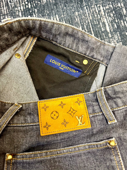 louis vuitton gray logo denim pants
