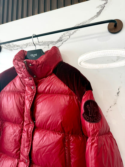 red colorblock down jacket