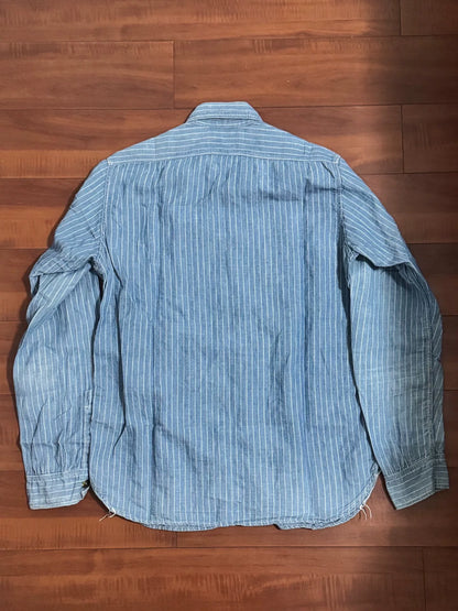 Blue Striped Denim Button-Up Shirt