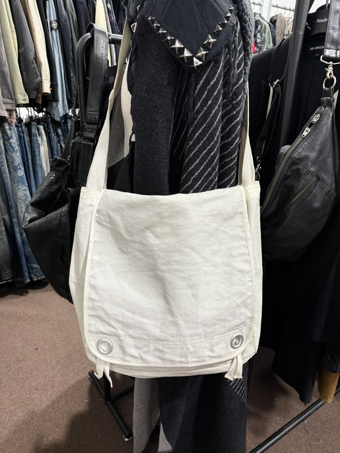 vintage dries van noten 90s waxed denim bag