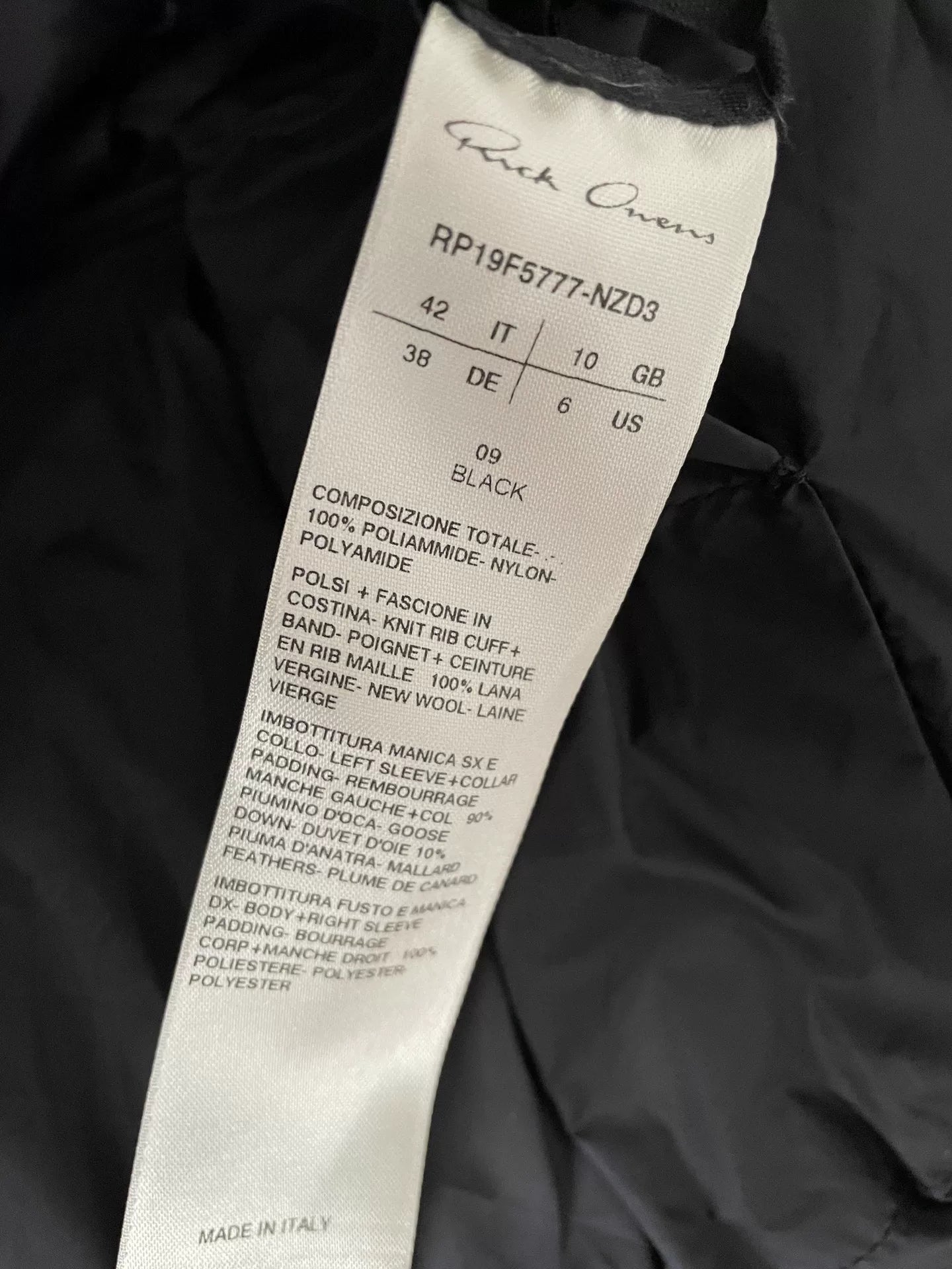 Rick Owens 19FW Larry Puffer Jacket